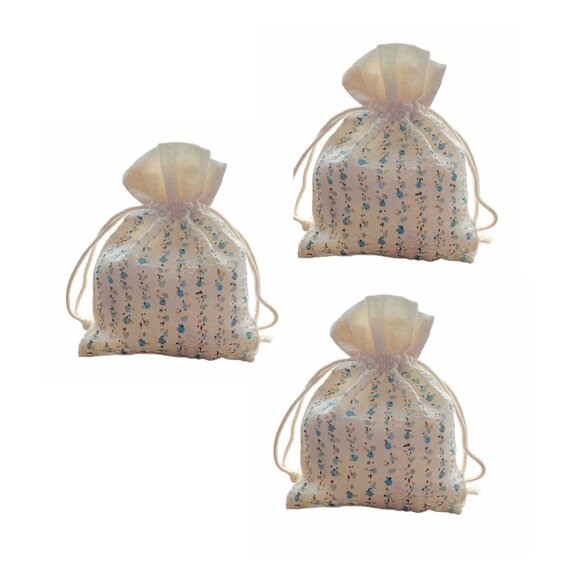 12 Blue Floral Flower Patterned Cotton Fabric Gift Jewelry Bags Drawstring Cord - Picture 4 of 8